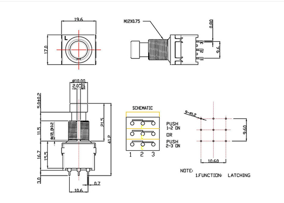 PDT 9 Pin Toggle Switch 10000 Kortstondige Cycli stampt SF17